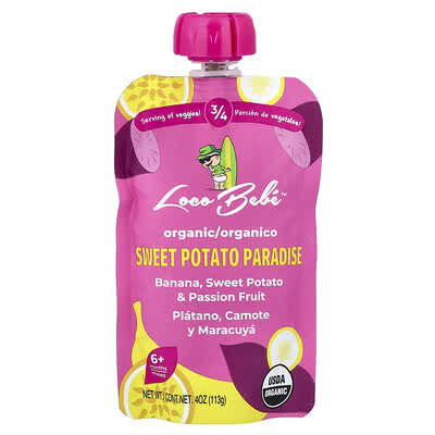 Органическое пюре Loco Bebe Sweet Potato Paradise, 6+ Months, 4 oz (113 g)