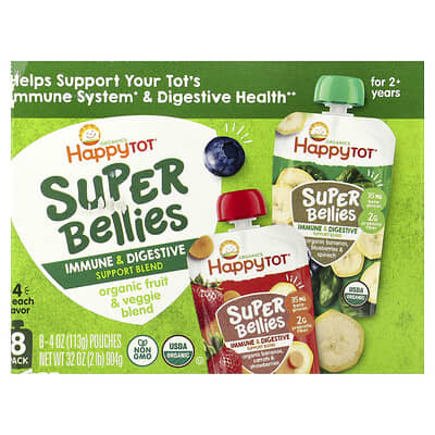 Happy Tot® Super Bellies™ Органическая смесь фруктов и овощей, ассорти, 8 Pack, 4 oz (113 g) Each