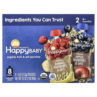Happy Baby®, Organic Fruit & Oat, 6+ Months, Variety Pack, 8 Pack, 4 oz (113 g) Each