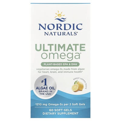 Nordic Naturals Ultimate Omega®, растительный EPA и DHA, лимон, 60 мягких капсул (605 mg на капсулу)