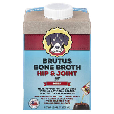 Brutus Bone Broth Hip & Joint для взрослых собак, Beef, 16.9 fl oz (500 ml)