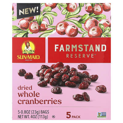 Сушеные цельные ягоды клюквы Sun-Maid Farmstand Reserve™, 5 упаковок по 0.8 oz (23 g)