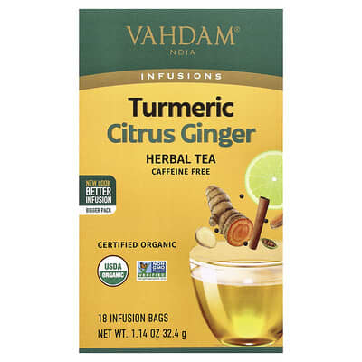 Травяной чай Infusions, Turmeric Citrus Ginger, без кофеина, 18 пакетиков, 1.14 oz (32.4 g)