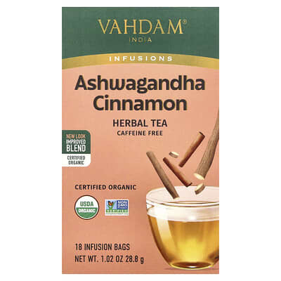 VAHDAM India Травяной чай Infusions Ashwagandha Cinnamon, Caffeine Free, 18 пакетиков, 1.02 oz (28.8 g)