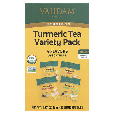 VAHDAM India травяной чай Infusions Turmeric Variety Pack, Caffeine Free, 20 Infusion Bags, 1.27 oz (36 g)