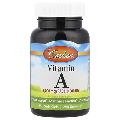 Vitamin A, 3,000 mcg RAE (10,000 IU), 250 Soft Gels