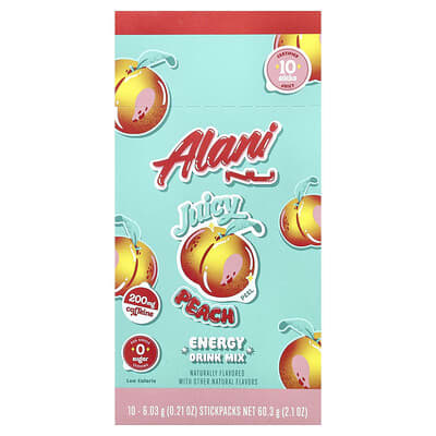 Смесь для энергетического напитка Alani Nu Juicy Peach 10 Stickpacks 0.21 oz (6.03 g) Each