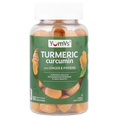 Желейные витамины YumVs с куркумой, имбирем и пиперином, персик, 60 шт.
