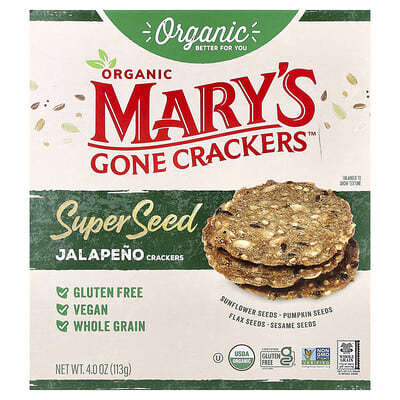 Organic Super Seed Crackers, Jalapeno, 4 oz (113 g)