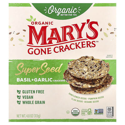 Organic Super Seed Crackers, Basil + Garlic, 4 oz (113 g)