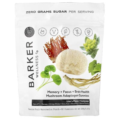 Мармеладные витамины Barker Wellness Co Mushroom Adaptogen Gummies Passion Fruit Watermelon Punch 60 шт.