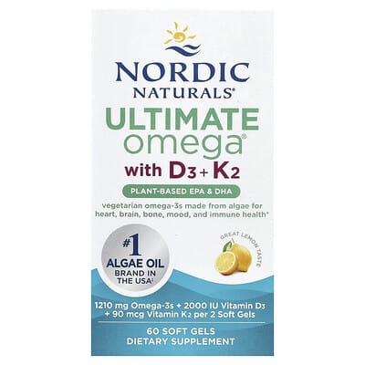 Ultimate Omega®, Plant-Based With D3 + K2, Лимон, 60 Soft Gels