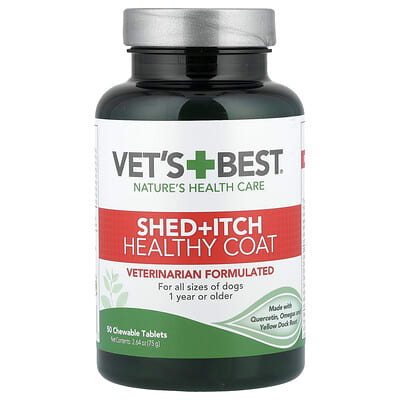 Shed + Itch Healthy Coat для собак, для всех размеров, 1 год+, 50 жевательных таблеток, 2.64 oz (75 g)