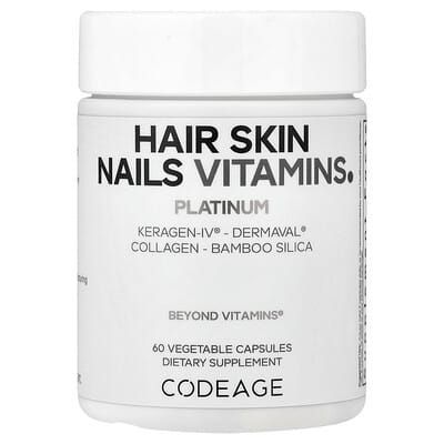 Витамины для волос, кожи и ногтей Hair Skin Nails Vitamins, Platinum, 60 Vegetable Capsules