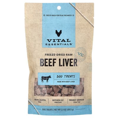 Vital Essentials Лакомство для собак из сырого говяжьего печени, Freeze-Dried Raw, 2.1 oz (59.5 g)