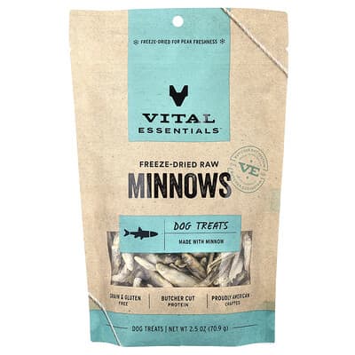 Vital Essentials Лакомство для собак Minnows, сушеный сырой, 2.5 oz (70.9 g)