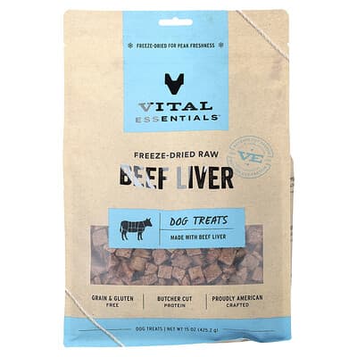 Лакомство для собак Vital Essentials Beef Liver, сушеное сырое, 15 oz (425.2 g)