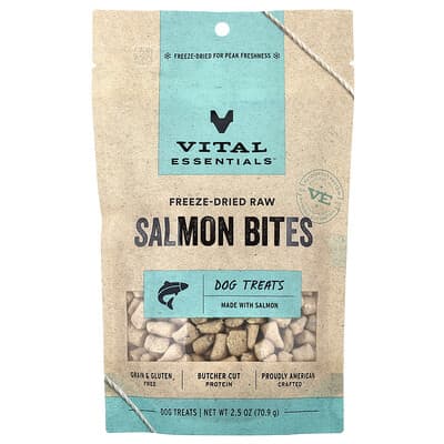 Vital Essentials Лакомство для собак сушеное, Salmon Bites, 2.5 oz (70.9 g)