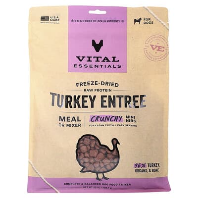 Vital Essentials сушеный сырой протеин Crunchy Mini Nibs для собак, индейка, 25 oz (708.7 g)