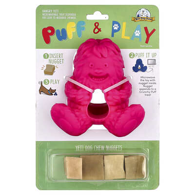 Puff & Play Дозатор лакомств Yeti Dog Chew Nuggets, розовый, 4 шт., 1 дозатор