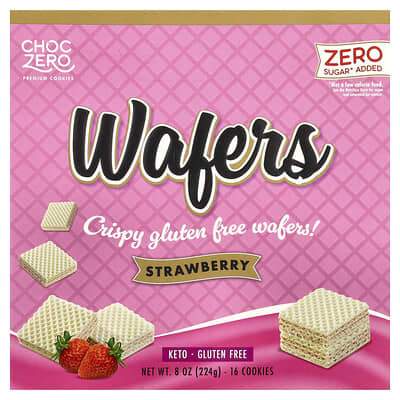 ChocZero Премиальное печенье Wafers, Strawberry, 16 шт., 8 oz (224 g)