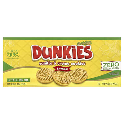 Премиальное печенье ChocZero, Golden Dunkies, Vanilla & Creme, Lemon, 12 упаковок, 0.75 oz (21 g) каждая