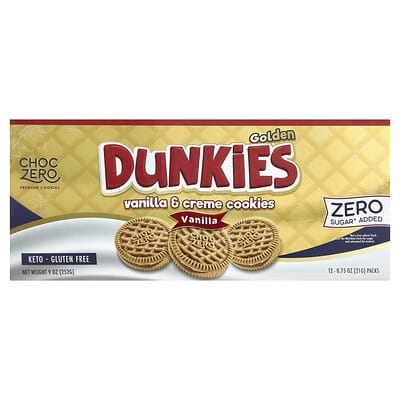 Печенье ChocZero Premium Cookies Golden Dunkies Vanilla & Creme, 12 шт, 0.75 oz (21 g) Each