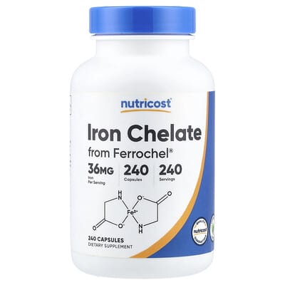 Железо хелат Nutricost Iron Chelate From Ferrochel®, 36 mg, 240 капсул