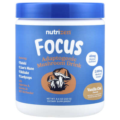 Напиток NutriZen® Focus, Adaptogenic Mushroom Drink, Vanilla Chai