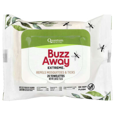 Buzz Away Extreme®, Repels Mosquitoes & Ticks, 20 Towelettes, 2.58 oz (73.2 g)