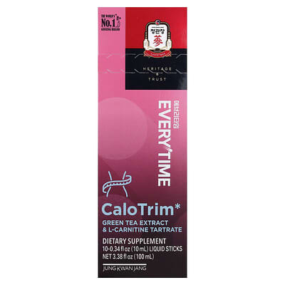 Экстракт зеленого чая и L-Carnitine Tartrate Everytime CaloTrim, 10 Liquid Sticks, 0.34 fl oz (10 ml) Each