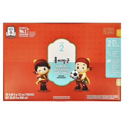 Детский тоник с красным женьшенем Korean Red Ginseng Kid Tonic, Step 2, 5-7 лет, 30 пакетиков по 0.68 fl oz (20 ml)
