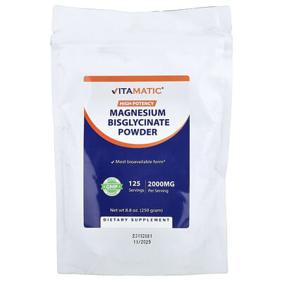 Magnesium Bisglycinate Powder, High Potency, 8.8 oz (250 g)