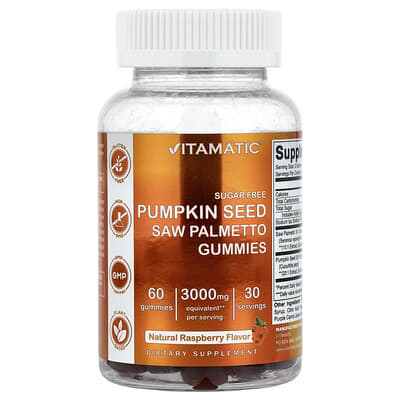 Vitamatic жевательные конфеты Pumpkin Seed, Saw Palmetto, Natural Raspberry, 60 Gummies