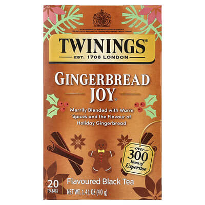 Черный чай Twinings Flavored Black Tea, Gingerbread Joy®, 20 чайных пакетиков, 1.41 oz (40 g)