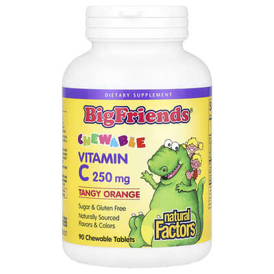 Big Friends, жевательные витамины C, сочный апельсин, 250 mg, 90 жевательных таблеток