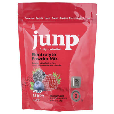 JUNP Hydration Electrolyte Powder Mix, Wild Berry, 20 стик-пакетов, 0.13 oz (3.8 g) каждый