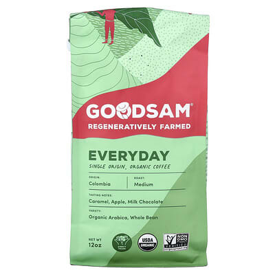 Single Origin Organic Coffee, Everyday, Whole Bean, Medium Roast, 12 oz