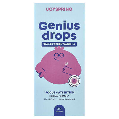 Капли для концентрации внимания Genius Drops, Focus + Attention, Smartberry Vanilla, 1 fl oz (30 ml)