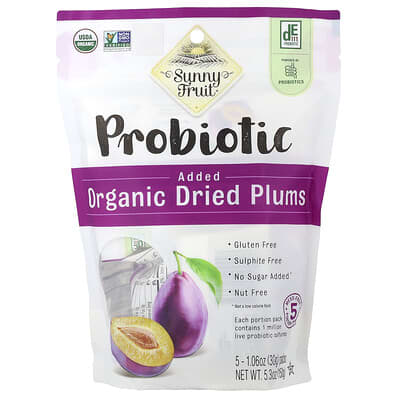 Organic Dried Plums With Added Probiotics, 5 Packs, 1.06 oz (30 g) Each