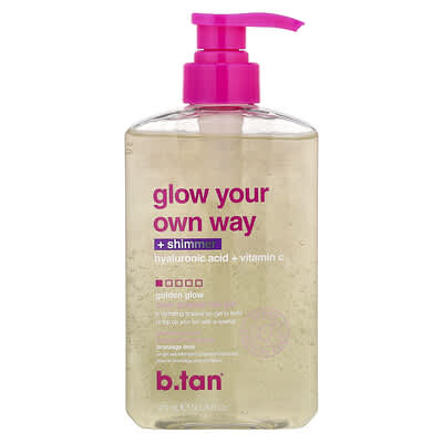 Гель для загара b.tan Glow Your Own Way + Shimmer, Clear Gradual Tan Gel, Golden Glow, 16 fl oz (473 ml)