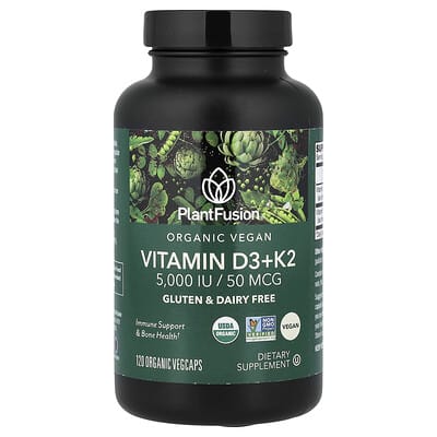 PlantFusion Organic Vegan, Vitamin D3 + K2, 120 капсул
