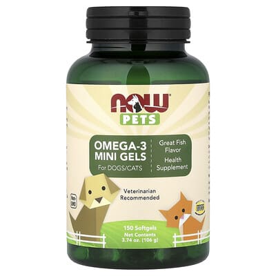 NOW Foods Omega-3 Mini Gels для собак и кошек, Fish, 150 Softgels, 3.74 oz (106 g)