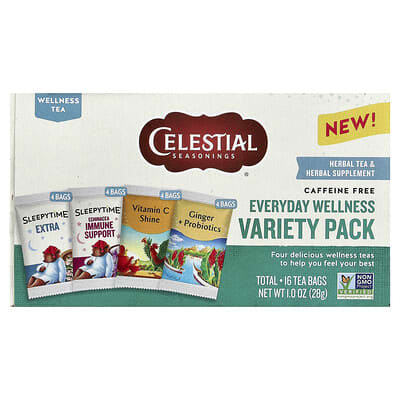 Набор чая Celestial Seasonings Everyday Wellness Caffeine Free, 16 Tea Bags, 1 oz (28 g)