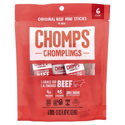 Chomplings, Original Beef Mini Sticks, Mild, 6 Sticks, 0.5 oz (14 g) Each