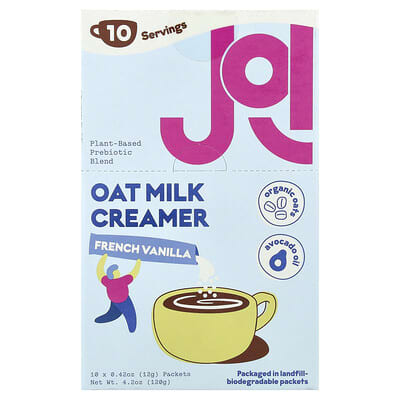 Сливки для кофе JOI Oat Milk Creamer, French Vanilla, 10 пакетиков, 0.42 oz (12 g) каждый