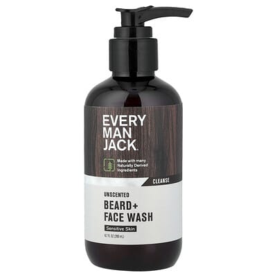 Средство для умывания Beard + Face Wash, Sensitive Skin, Unscented, 6.7 fl oz (200 ml)