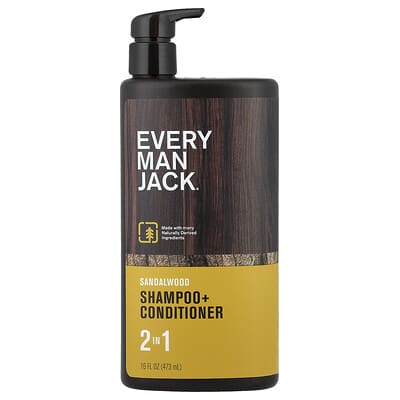 Шампунь + кондиционер Every Man Jack 2 In 1 Shampoo + Conditioner, Sandalwood, 16 fl oz (473 ml)