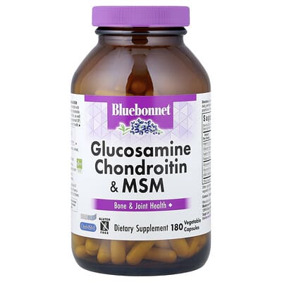 Bluebonnet Nutrition Глюкозамин, Хондроитин и MSM, 180 растительных капсул