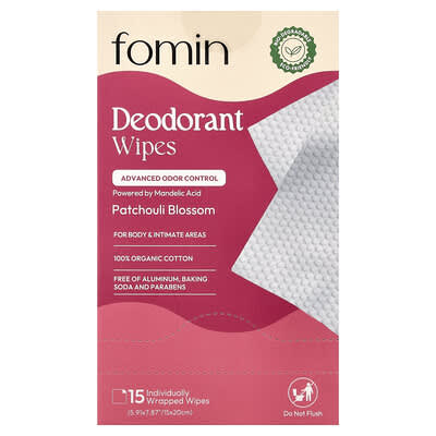 Deodorant Wipes, Patchouli Blossom, 15 Individually Wrapped Wipes